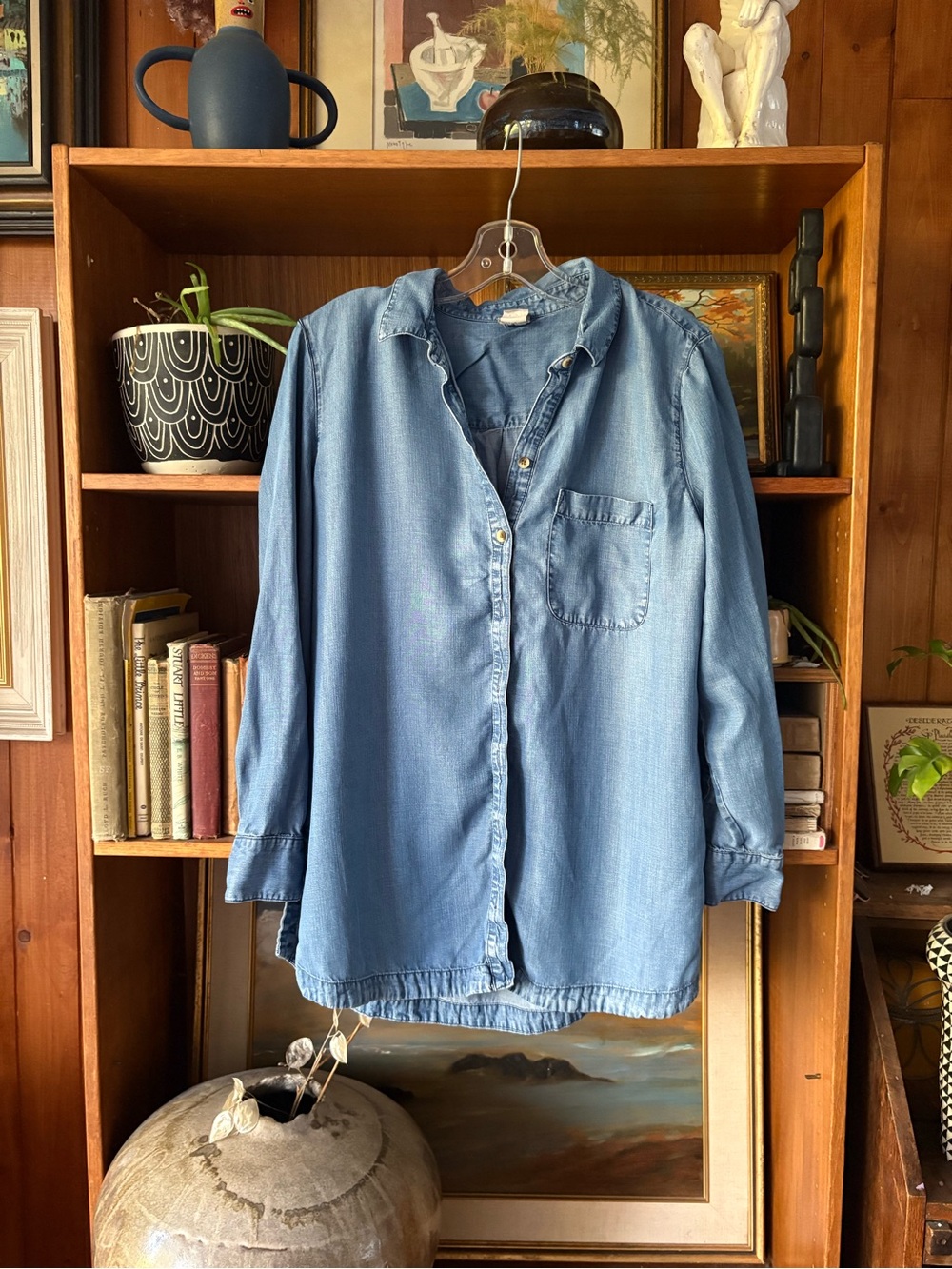 Coastal Grandma Western Chambray Chicos Denim Button Down Shirt Blouse M